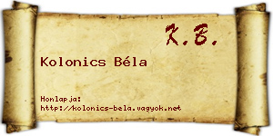 Kolonics Béla névjegykártya